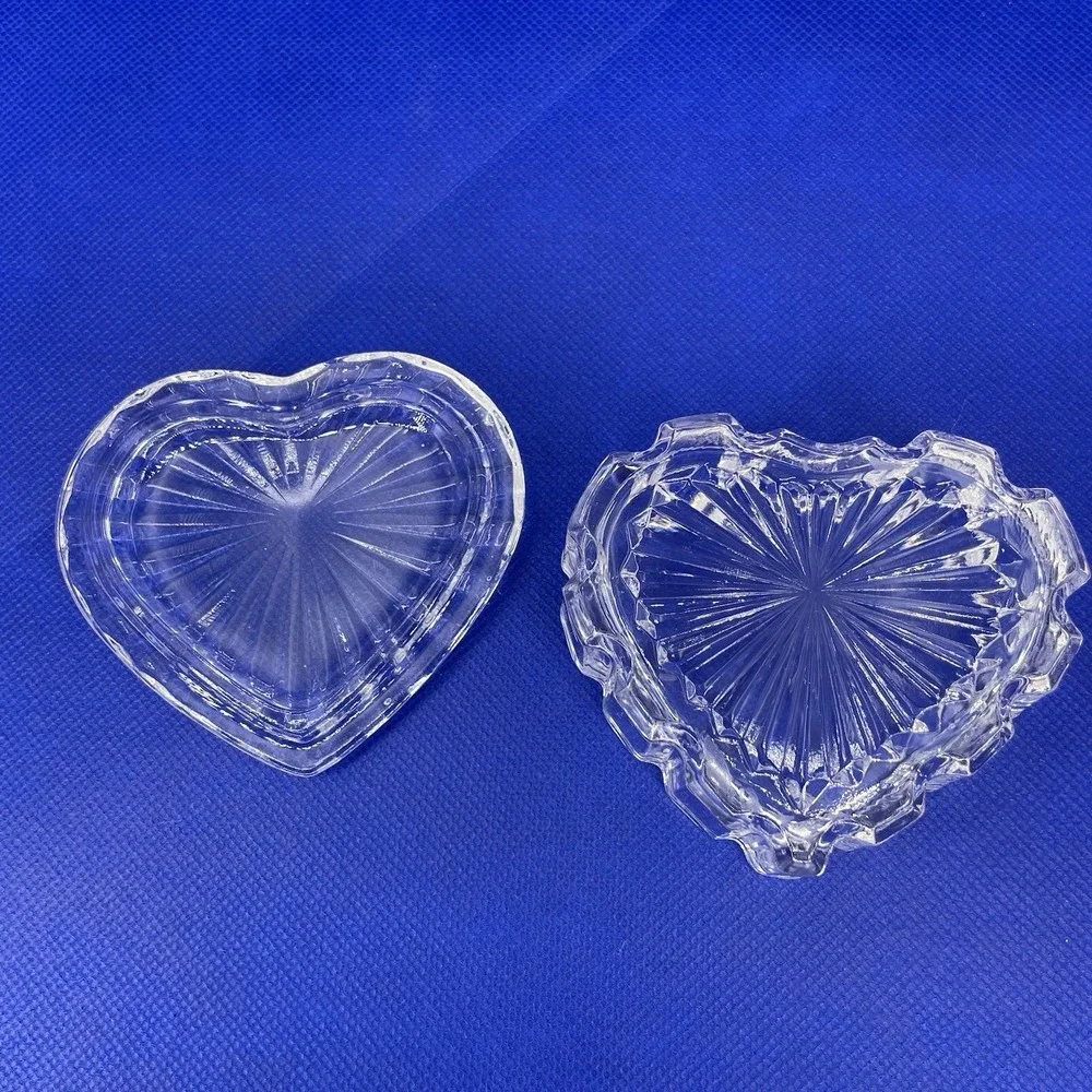 Vintage Clear Cut Glass Crystal Jewelry Miniature Heart Shaped Trinket Box